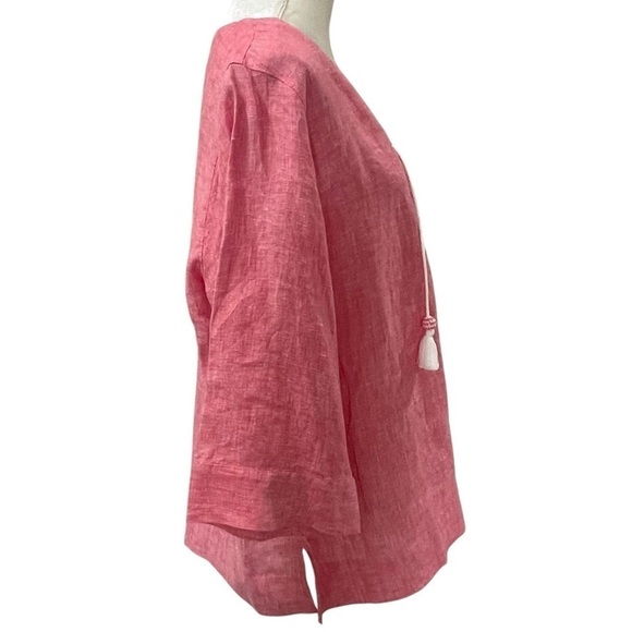 New Tommy Bahama Coastalina 3/4 Sleeve V Neck Tassel Linen Tunic Blouse Pink - Picture 4 of 15